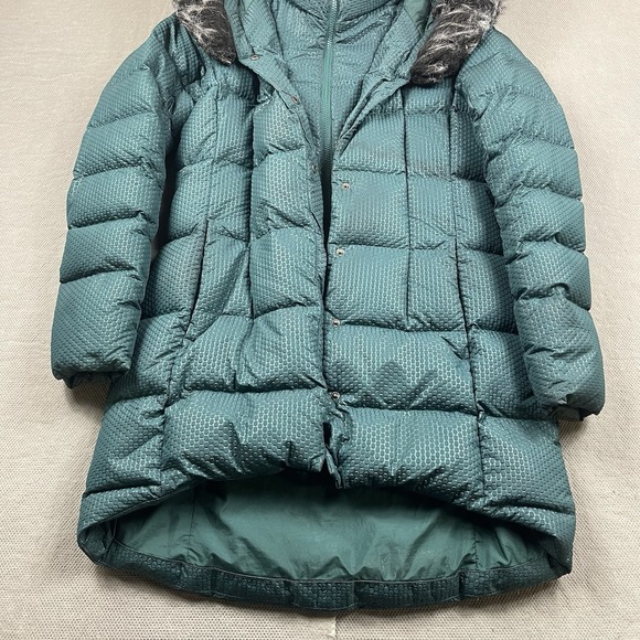 The North Face Jacket Parkina Womens Small Goose Down Long Coat Green Fur Hood - Picture 2 of 13